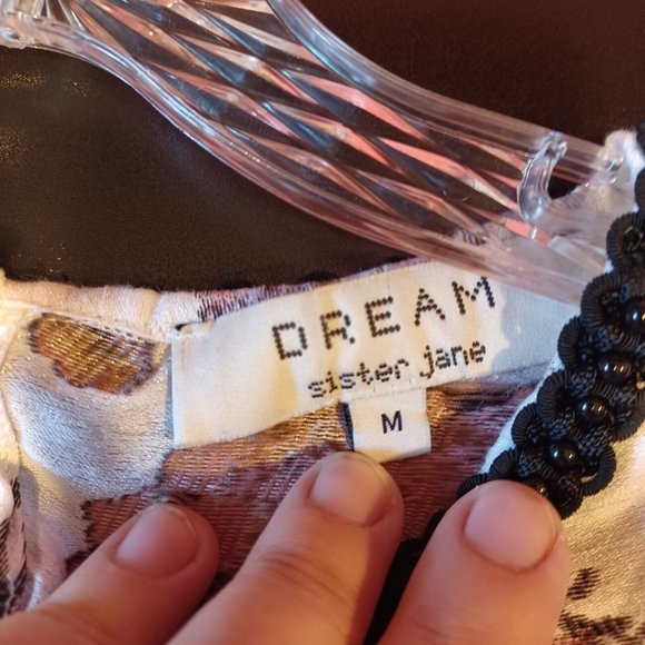 SISTER JANE M Dream Pink Black Floral Jacquard Ruffle Dress Mini Tiered Lux Puff - Picture 13 of 15